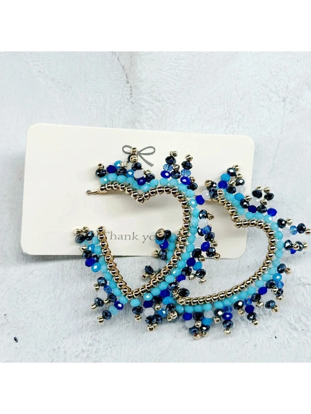 5346mc. Seed Bead Blue Heart Earrings